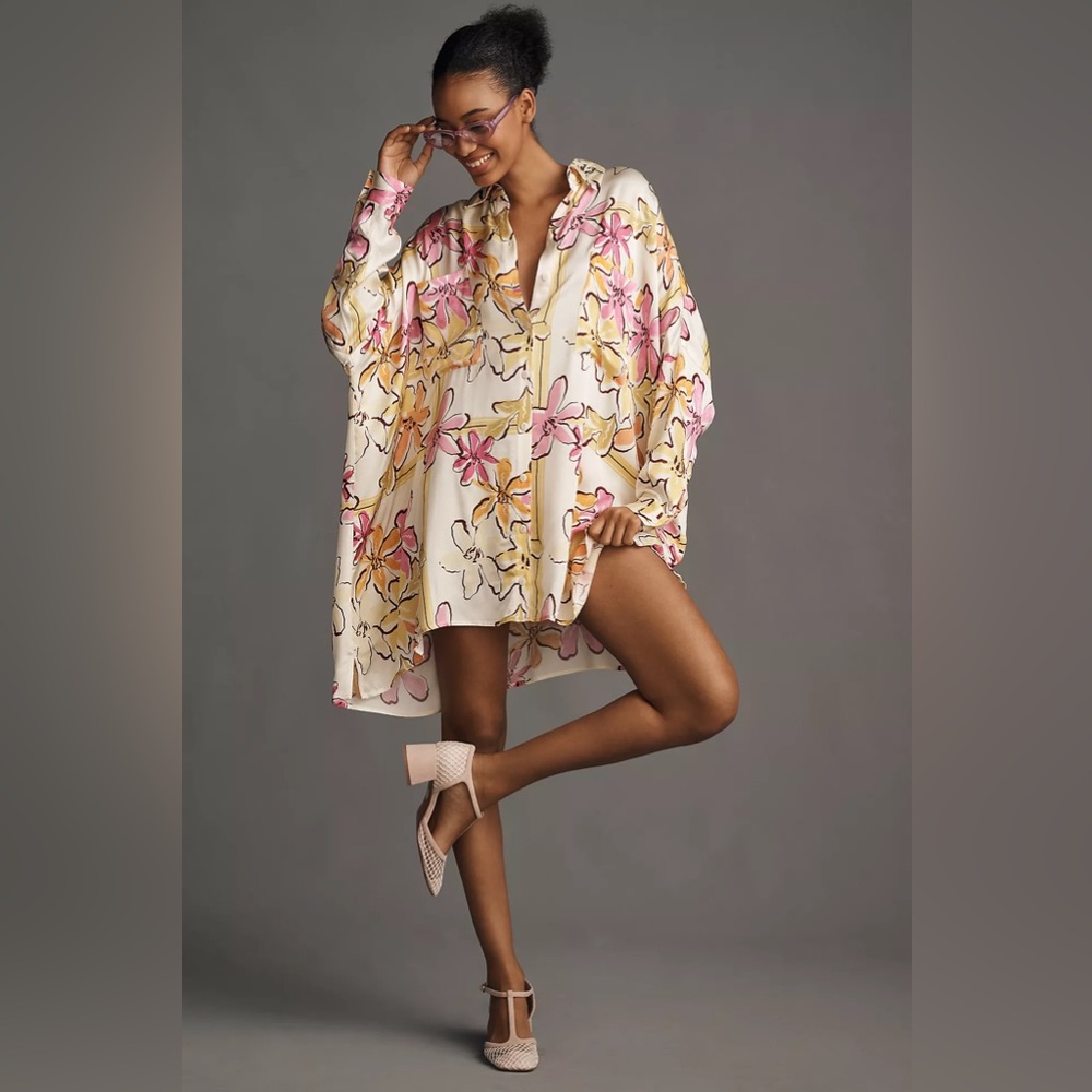 Anthropolgie Corey Lynn Calter Long-Sleeve Printed Mini Shirt Dress Size XS